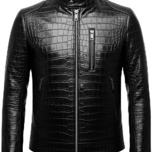 Men's Black Crocodile Embossed Leather Jacket